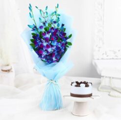 Timeless Orchids & Decadent Black Forest Cake – a stunning combination of elegant orchids and rich Black Forest cake, ideal for special moments.