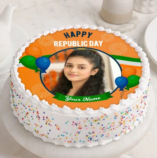 Republic Day Photo Cake featuring custom images and patriotic designs, a perfect centerpiece for celebrating India’s Republic Day.