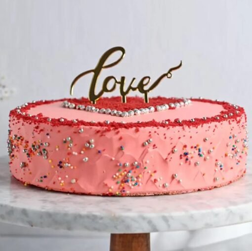 Scarlet Bliss Cake with velvety red layers and smooth cream frosting, ideal for celebrations and romantic occasions.