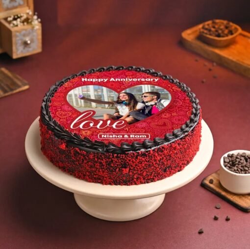 Velvety Truffle Anniversary Cake with rich chocolate layers and smooth truffle filling, perfect for celebrating love and cherished moments.