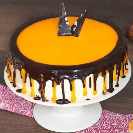 Chocolate Fire Drip Cake with rich chocolate sponge, fiery red-orange drip, and bold decorative accents.