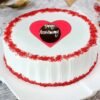 Crimson Love Anniversary Cake – a stunning red velvet cake adorned with luxurious details, perfect for celebrating love and romance.