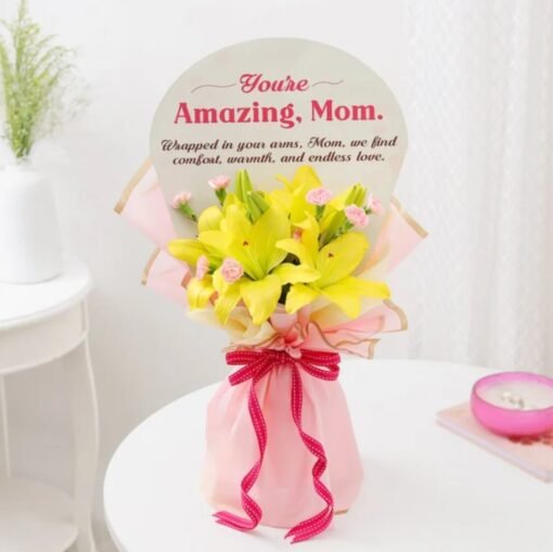 Elegant Amazing Mom Lilies Bouquet with fresh, radiant lilies—an ideal floral gift to express love, gratitude, and appreciation for mom.