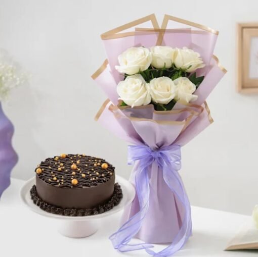 Blissful Rose & Chocolate Truffle Affair featuring a luscious chocolate truffle cake paired with elegant roses—perfect for romantic celebrations.