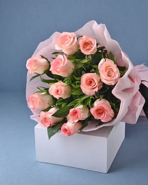 Elegant Blush Passion Roses Bouquet with a mix of soft pink and deep red roses, symbolizing love, passion, and grace.