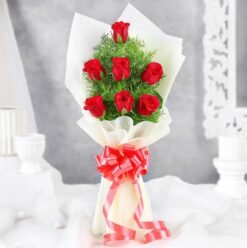 Crimson Charm Roses bouquet with fresh, vibrant red roses, ideal for romantic gifts, anniversaries, or heartfelt expressions of love.