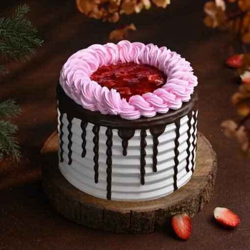 Eternal Love Strawberry Cake with fresh strawberries and delicate layers, beautifully decorated for romantic occasions like Valentine's Day or anniversaries.