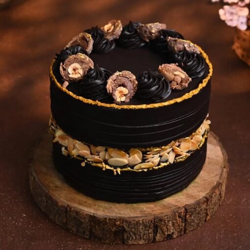 Ferrero Love Affair Cake with rich layers of chocolate, Ferrero Rocher, and creamy frosting, perfect for sweet celebrations.