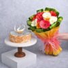 Bright gerberas bouquet with a scrumptious cake, an ideal gift for birthdays, anniversaries, and special celebrations.