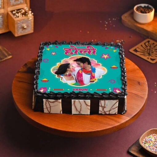 Gulaal Delight Photo Cake with a colorful edible image, festive decorations, and rich flavors – perfect for Holi and joyful celebrations.