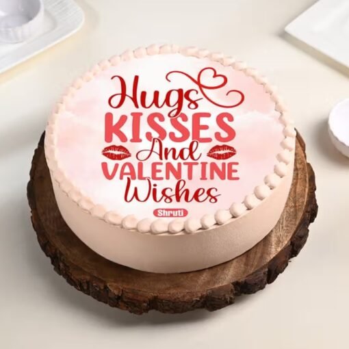 Hugs & Kisses Delight Cake with rich flavors, a romantic design, and perfect sweetness for Valentine's Day, anniversaries, and celebrations.