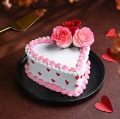 Creamy Rosy Valentine Cake with luscious cream and elegant rose decorations.