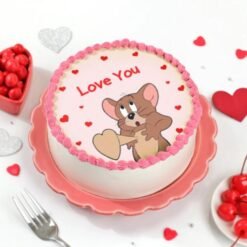 Passionate Love Cake with rich frosting, heart decorations, and a romantic design, ideal for Valentine's Day and anniversary celebrations.