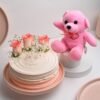 Pink Petal Love Cake & Teddy – A charming rose-adorned cake paired with a cuddly teddy, perfect for romantic surprises and special celebrations.