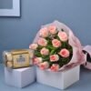 Pink Roses and Ferrero Rocher Combo featuring fresh pink roses and premium Ferrero Rocher chocolates, a luxurious gift for any celebration.