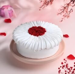 Pure Romance Red Velvet Cake – A heart-shaped red velvet cake with creamy frosting, ideal for romantic celebrations and special occasions.