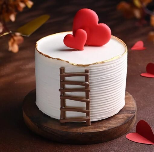 Romantic Ladder Valentine Cake with layered design, decorated with love-themed elements, perfect for celebrating romantic moments and Valentine's Day.