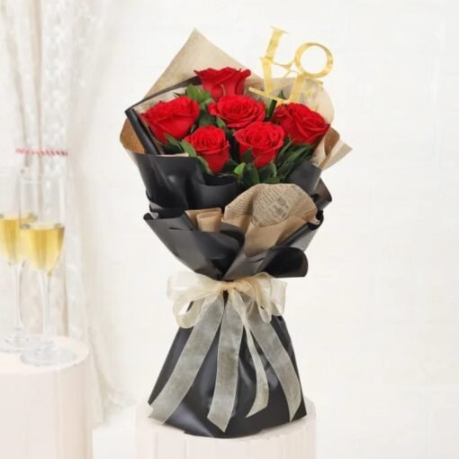 Romantic Rose Bouquet with fresh red roses, a perfect gift for anniversaries, weddings, and love-filled celebrations.