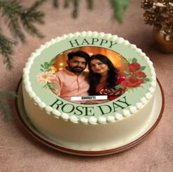 Timeless Rose Day Photo Cake with elegant floral designs and a personalized edible image.