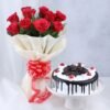 Scarlet Love Roses & Cake combo with elegant red roses and a delectable cake, ideal for Valentine's Day and anniversaries.