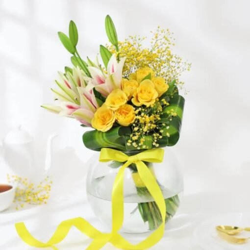 Sunburst Delight Blooms with bright yellow and orange flowers, ideal for birthdays, anniversaries, and joyful celebrations.