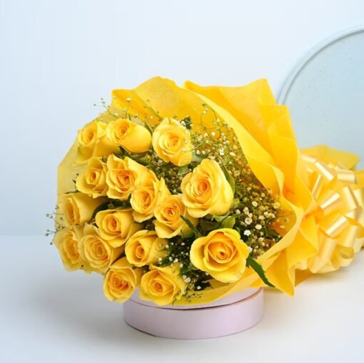 Sunshine Hues Rose Bouquet – A stunning arrangement of yellow and orange roses, perfect for spreading love, warmth, and positivity.