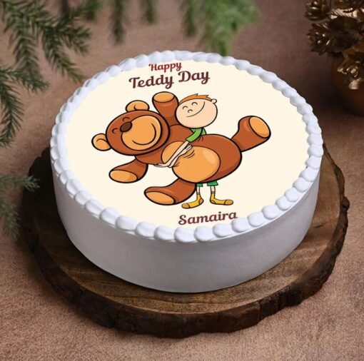 Sweet Teddy Day Cake with a charming teddy bear theme, ideal for gifting on Teddy Day or any special occasion.