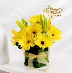 Bright and cheerful Vibrant Floral Bliss bouquet with colorful flowers, ideal for birthdays, anniversaries, or heartfelt celebrations.