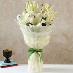 Vibrant White Lily Symphony – A graceful bouquet of pristine white lilies, exuding elegance, serenity, and charm.