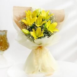 Fresh Yellow Lilies Bouquet with vibrant, golden blooms, perfect for celebrations, expressing gratitude, or sending warm wishes.