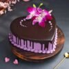 Amethyst Heart Choco Dream – a heart-shaped chocolate cake with a luxurious purple theme, symbolizing love and elegance.