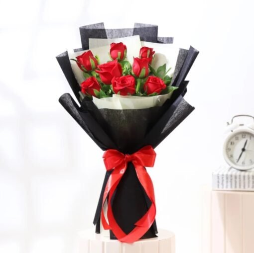 Crimson Passion Bouquet – a luxurious floral arrangement of deep red roses, symbolizing passion, love, and timeless elegance.