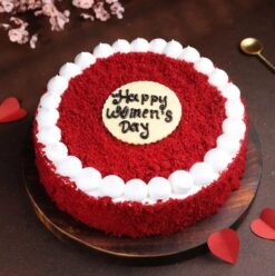 Crimson Women's Day Cake with elegant red hues, symbolizing strength, beauty, and celebration of womanhood.