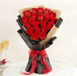 Enchanting Crimson Blooms – a stunning bouquet of deep red flowers, perfect for expressing love, admiration, and passion.