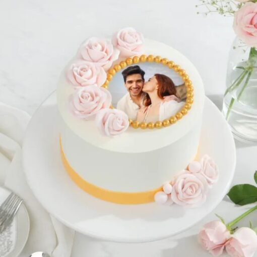 Ethereal Elegance Photo Cake – a beautifully designed personalized cake featuring your cherished memories with a refined, elegant touch.