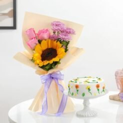 Forever Yours Sunflower Roses Surprise – a stunning floral arrangement with vibrant sunflowers and elegant roses, perfect for heartfelt gifting.