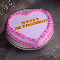 Elegant Heartfelt Retirement Cake with classic decorations, a farewell message, and celebratory elements for a special retirement celebration.