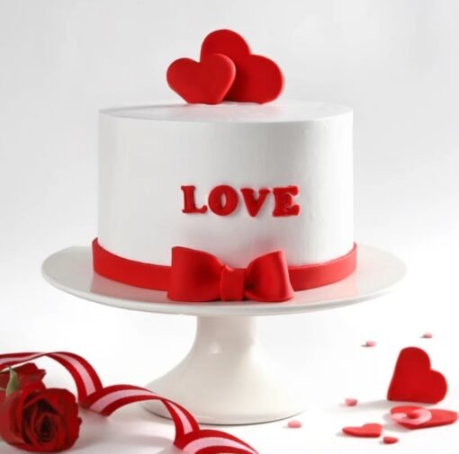 Beautiful Love Hearts Cake decorated with heart-shaped designs, perfect for romantic celebrations like anniversaries, Valentine's Day, and weddings.