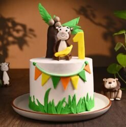 Adorable Naughty Monkey Cake featuring a cheeky monkey face with playful expressions, ideal for jungle-themed birthdays and kids' celebrations.