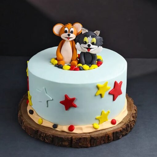 Naughty Tom & Jerry Cake featuring the iconic cat and mouse duo in a playful fondant design, ideal for cartoon lovers.