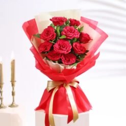 Ruby Romance Rose Blooms – an elegant bouquet of deep red roses, perfect for romantic gestures, anniversaries, and special occasions.