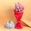 Mother’s Day combo with a beautiful flower bouquet and a delicious cake — a perfect blend of beauty and flavor for Mom.