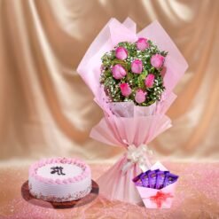 Mother’s Day gift combo with a cake, fresh flower bouquet, and heartfelt add-ons — a loving gift set for Mom.
