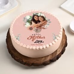 Forever Yours Photo Mom Cake — elegant cake with custom photo topper, floral accents, and “Forever Yours” message for Mother’s Day.