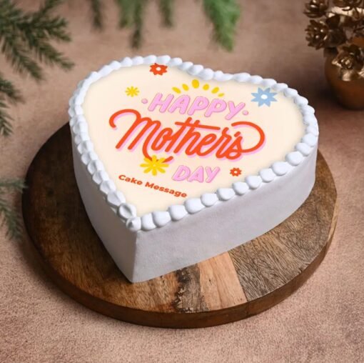 Happy Mother’s Day Heart Cake — heart-shaped cake with charming decorations and a loving message, perfect for celebrating Mom.