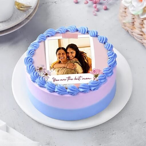 Mother’s Day Chocolate Photo Cake — decadent chocolate cake customized with a personal photo and sweet message for Mom.