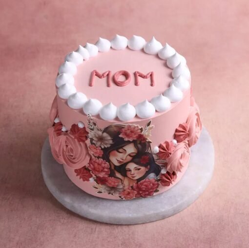 Mother’s Day Delight Cake — beautifully decorated cake with pastel hues, floral accents, and a heartfelt Mother’s Day message.