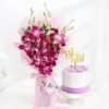 Mother’s Day Orchids Vanilla Cake Combo — beautiful orchid bouquet paired with a classic vanilla cake, perfect for celebrating Mom’s elegance and sweetness.