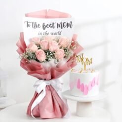 Roses and Black Forest Mother’s Day Combo — elegant bouquet of red roses with a decadent Black Forest cake, perfect for showing love and appreciation.