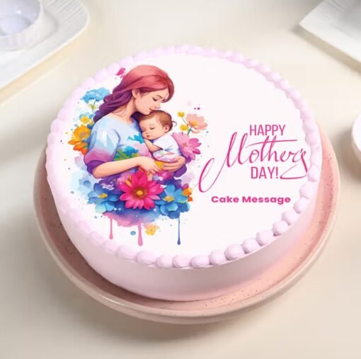 Selfless Love Of Mother Cake — beautifully decorated cake with soft colors, floral accents, and a heartfelt message for Mother’s Day.